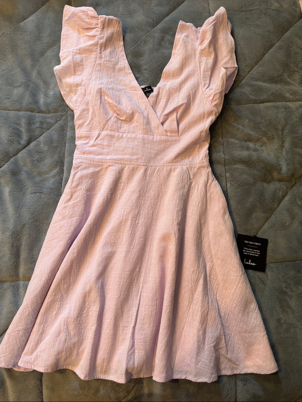 Lulu's Lavender Purple V-Neck Flutter Sleeve Fit & Flare Mini Dress